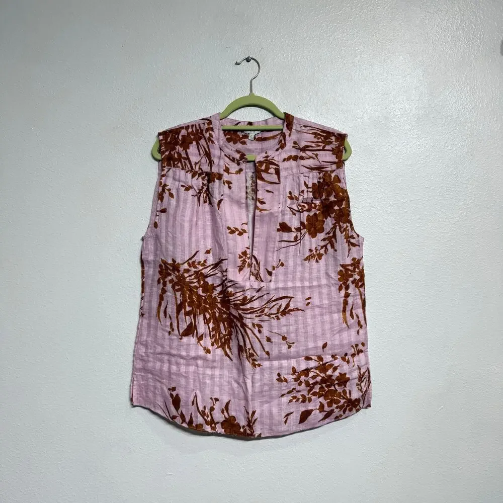 Joie Pink Floral Narumi Linen Sleeveless Blouse Sz S NWOT
